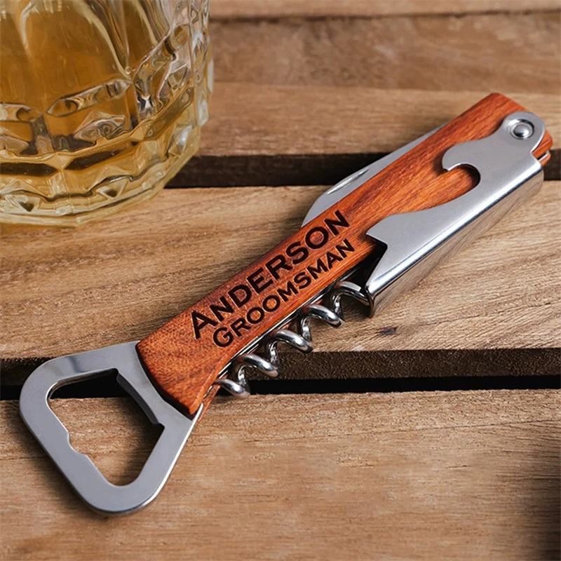 Wine Beer Brand - Custom Engraved Name Text Wood Handle