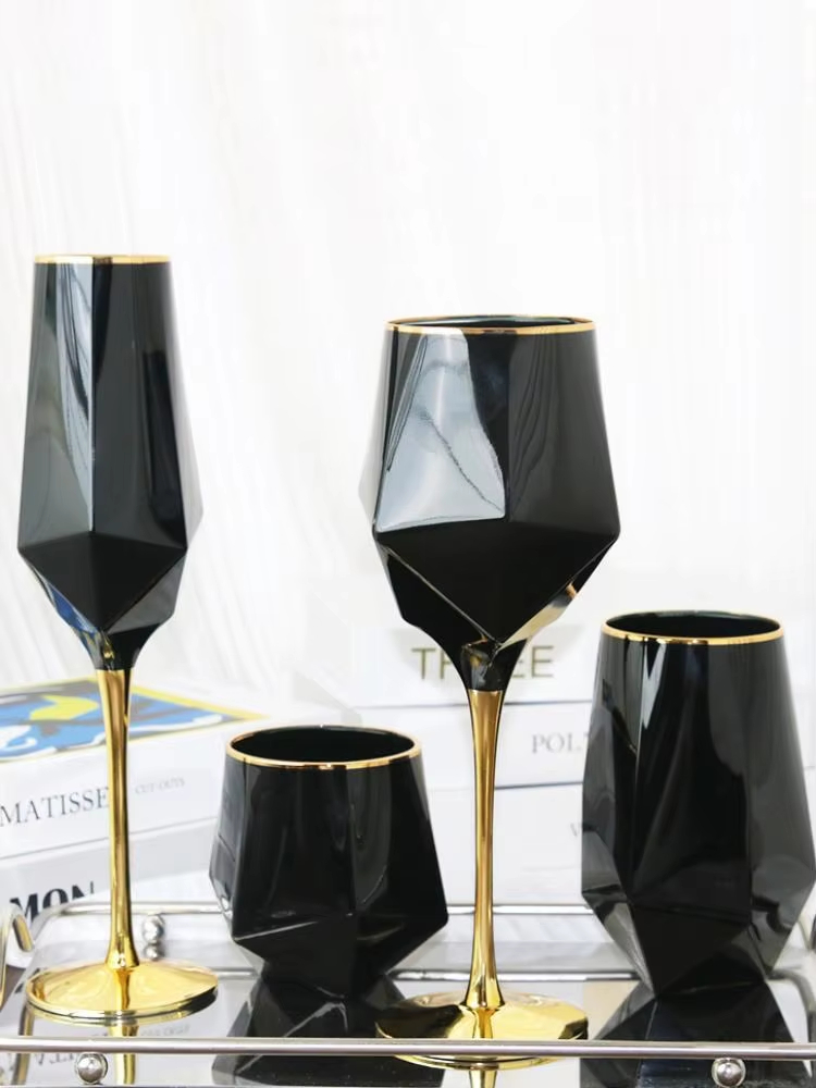 Wine Or Beer - Pure Black Crystal Golden Edge Wine