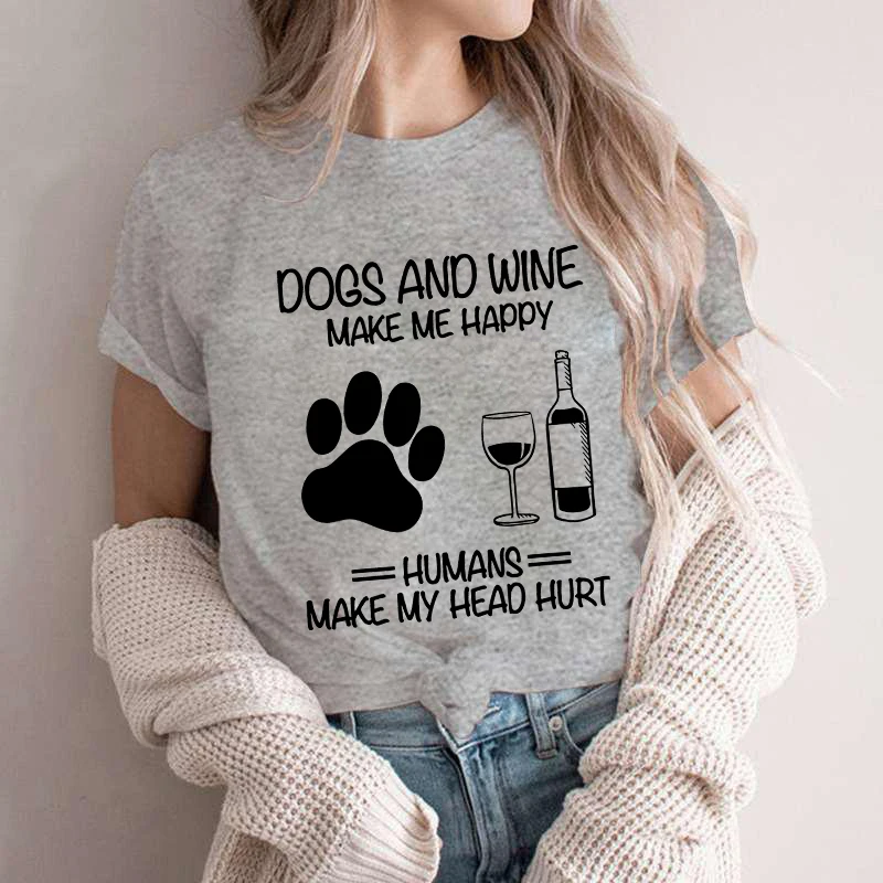 Wine Or Beer - Women Dog Mom Print T Shirt