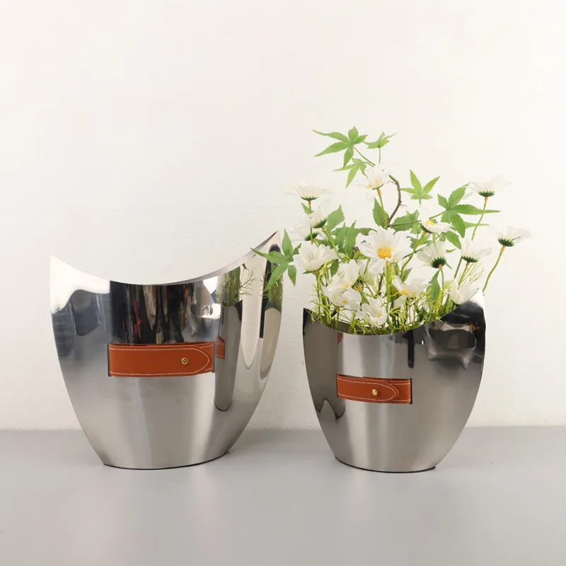 Curved Stainless Steel Vase, H - Ice Bucket Silver review and price